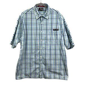 South Pole Mens Plaid Shirt Collared Button Short Sleeve Casual Blue Green Sz XL